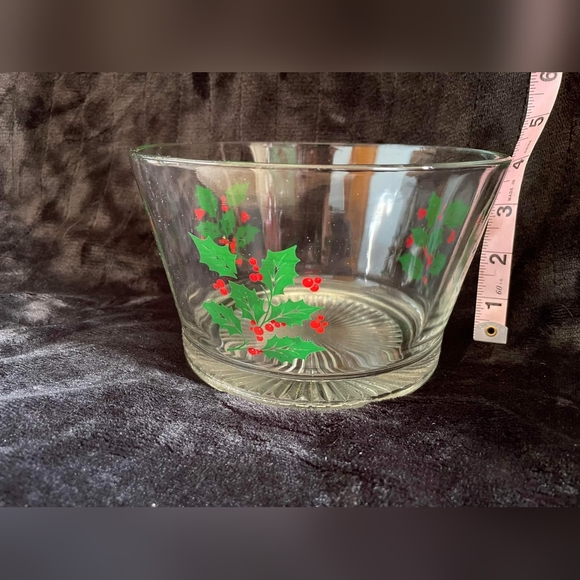 Vtg Indiana Glass Xmas Holly & Berry Serving Dish Snack Bowl IceBucket FREE SHIP - Picture 2 of 4